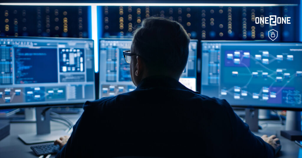 man monitoring cybersecurity strategy
